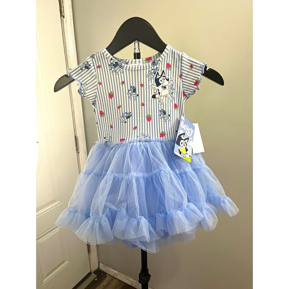 Bluey Girls 2T Blue & White Striped Bluey Tulle Tutu Dress Short Sleeve